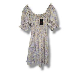 Levi's Women's off the shoulder balloon sleeves floral short dress  - xl